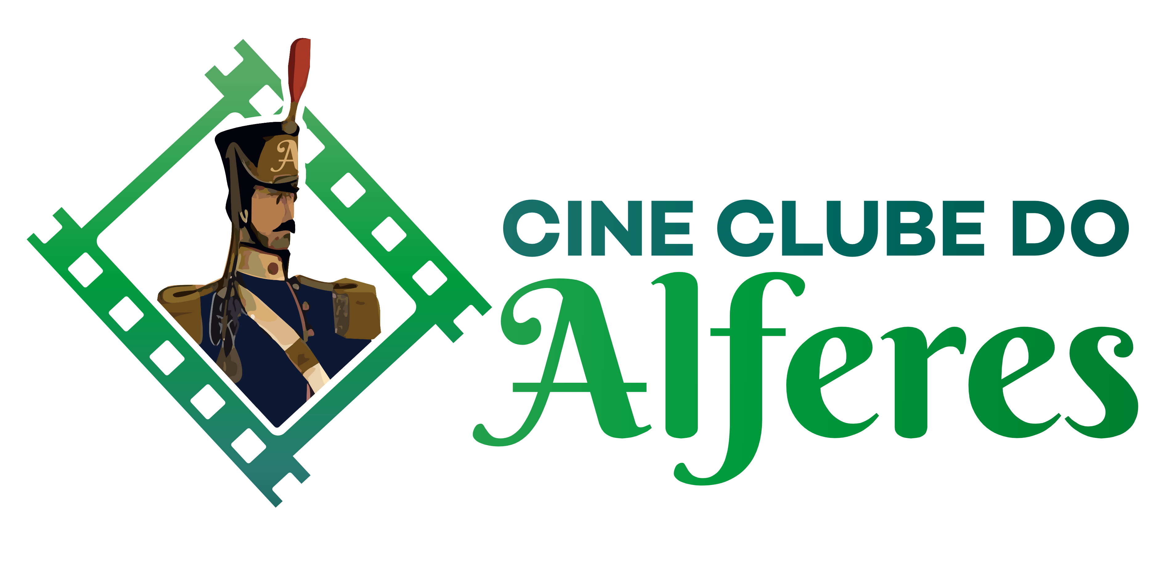Logomarca do cineclube do alferes, com imagem de um soldado imperial e os dizeres a direita.